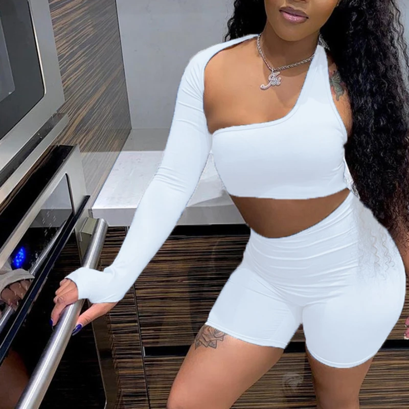 

2 Piece Set Summer Short Sleeve Biker Shorts Collarless Casual Jogger Cycling Shorts Woman Sexy Clothes Biker Shorts Sets Cool