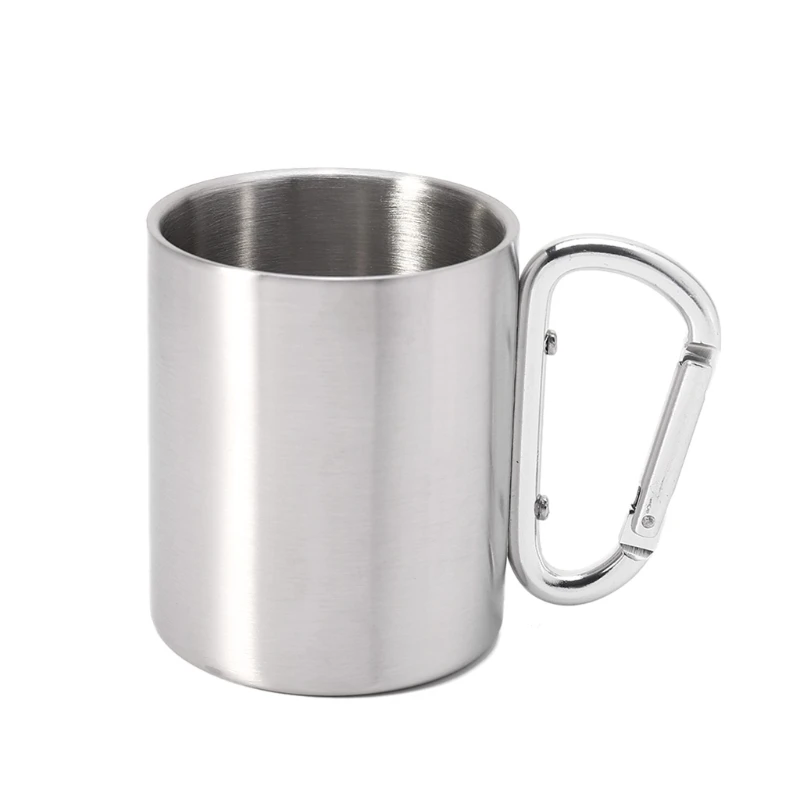 

220ml Camping Travel Stainless Steel Cup Carabiner Hook Handle Picnic Water Mug
