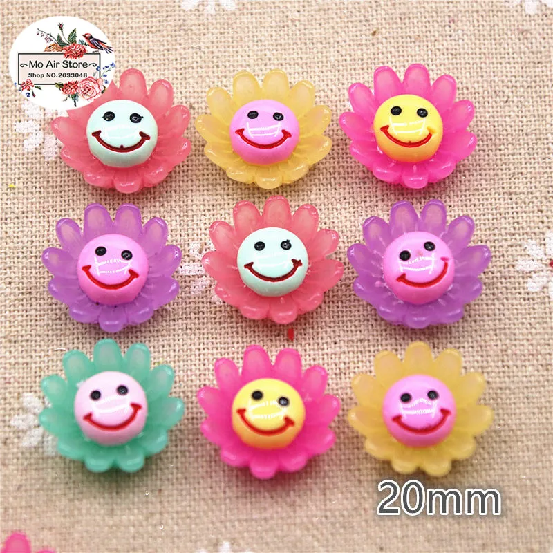 

20pcs 20mm smiling face sunflower plastic flatback cabochon decoration sewing craft scrapbook accessories no hole