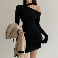 womens autumn and winter 2020 new slim knit dress with black long sleeves and sweater dress vestido de mujer sheath