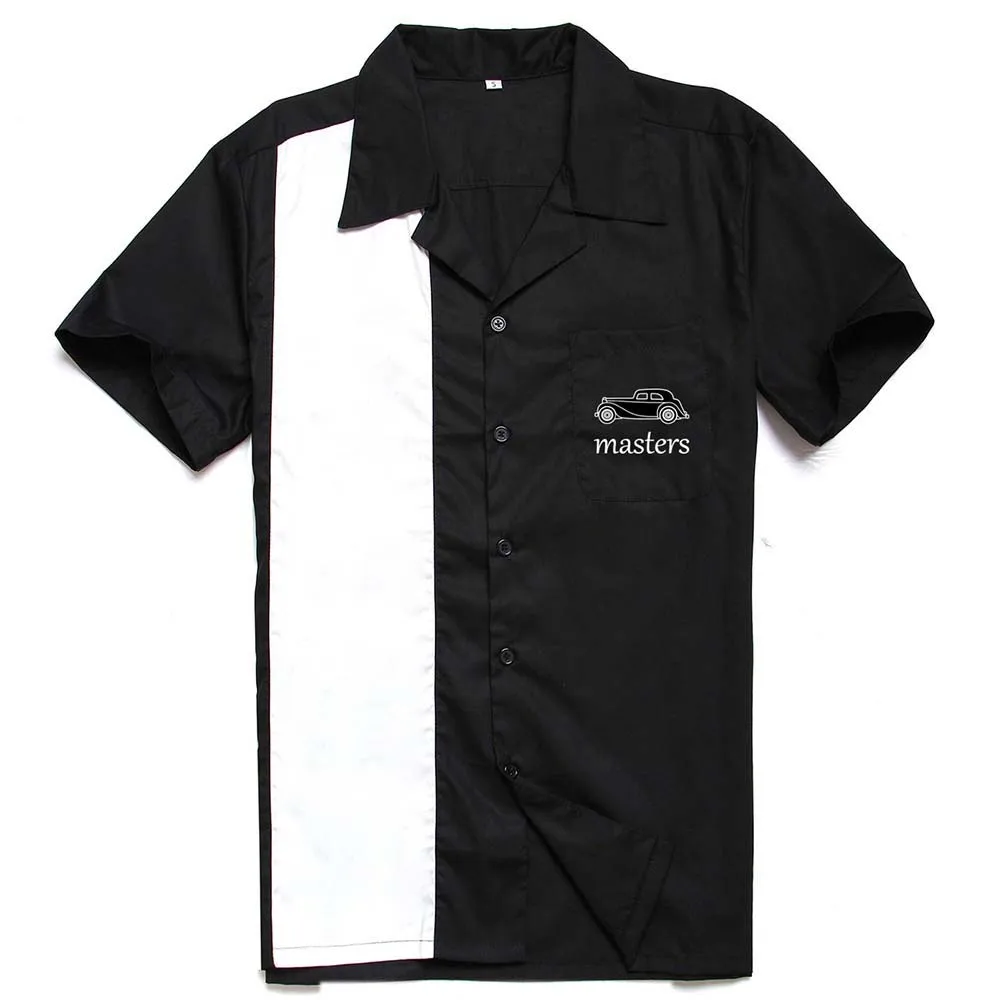 3XL размера плюс, мужская рубашка, летняя, короткий рукав, вышивка, черный, красный, рокабилли, боулинг, хлопок, повседневные рубашки для мужчин, Гавайские рубашки