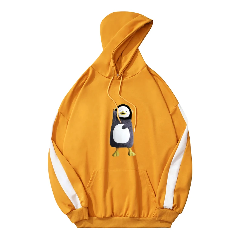 

PENGSOO Hoodies Sweatshirt Women Korean Casual Cute Penguin Mascot Cartoon Print Hooded Loose Hit Color Splicing Friends Clothes