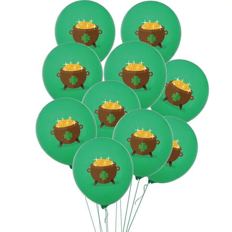 

St. Patrick's Day balloon 10pcs 12 inch theme party decoration four-leaf clover latex balloon wholesale
