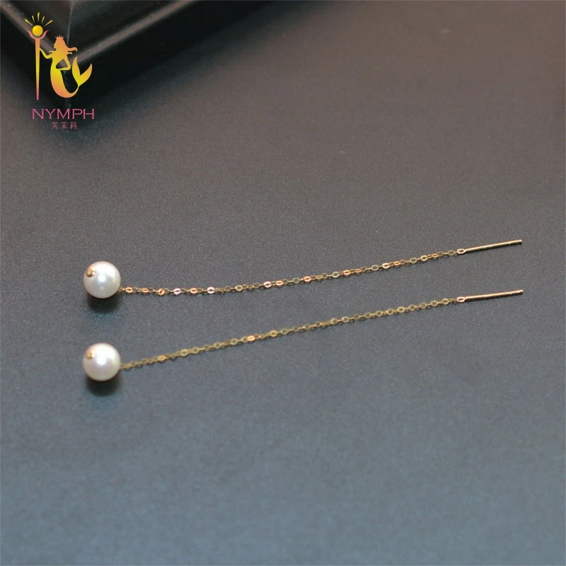 NYMPH 18K Yellow Gold freshwater Pearl DIY Stud Earrings AU750 Fine Jewelry For Woman E365 | Украшения и аксессуары