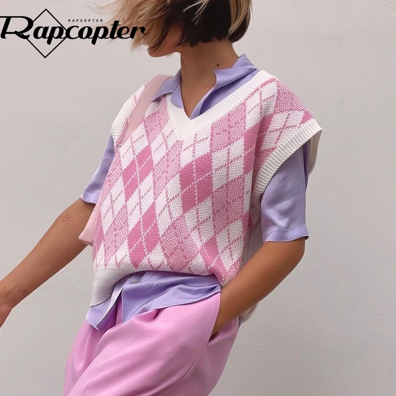 

Женский трикотажный свитер в клетку без рукавов, с V-образным вырезом