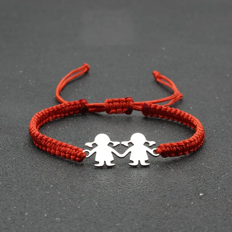 

Cute Stainless Steel Little Girl Charm Bracelet Braided Adjustable Lucky Red Thread Rope Bracelets for Women Friendship Jewelry