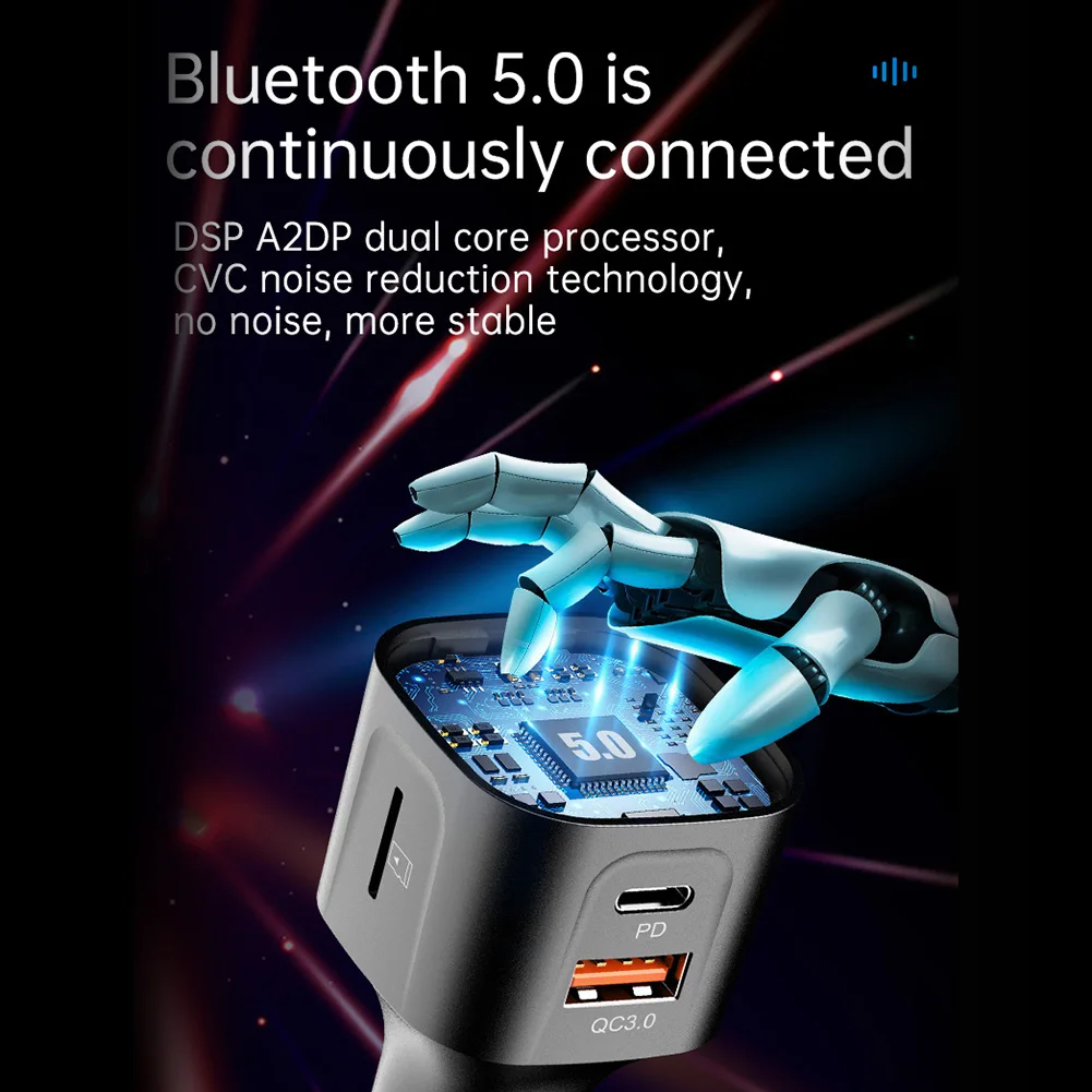 BC68 автомобиля QC3.0 PD USB Зарядное устройство Bluetooth Стерео FM DSP передатчик свободные