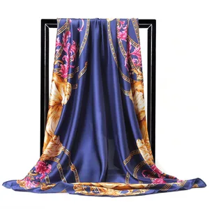 90 см искусственные шелковые шарфы женская Косынка квадратный головной платок для женщин Новая брендовая шаль Шелковый женский шарф хиджаб