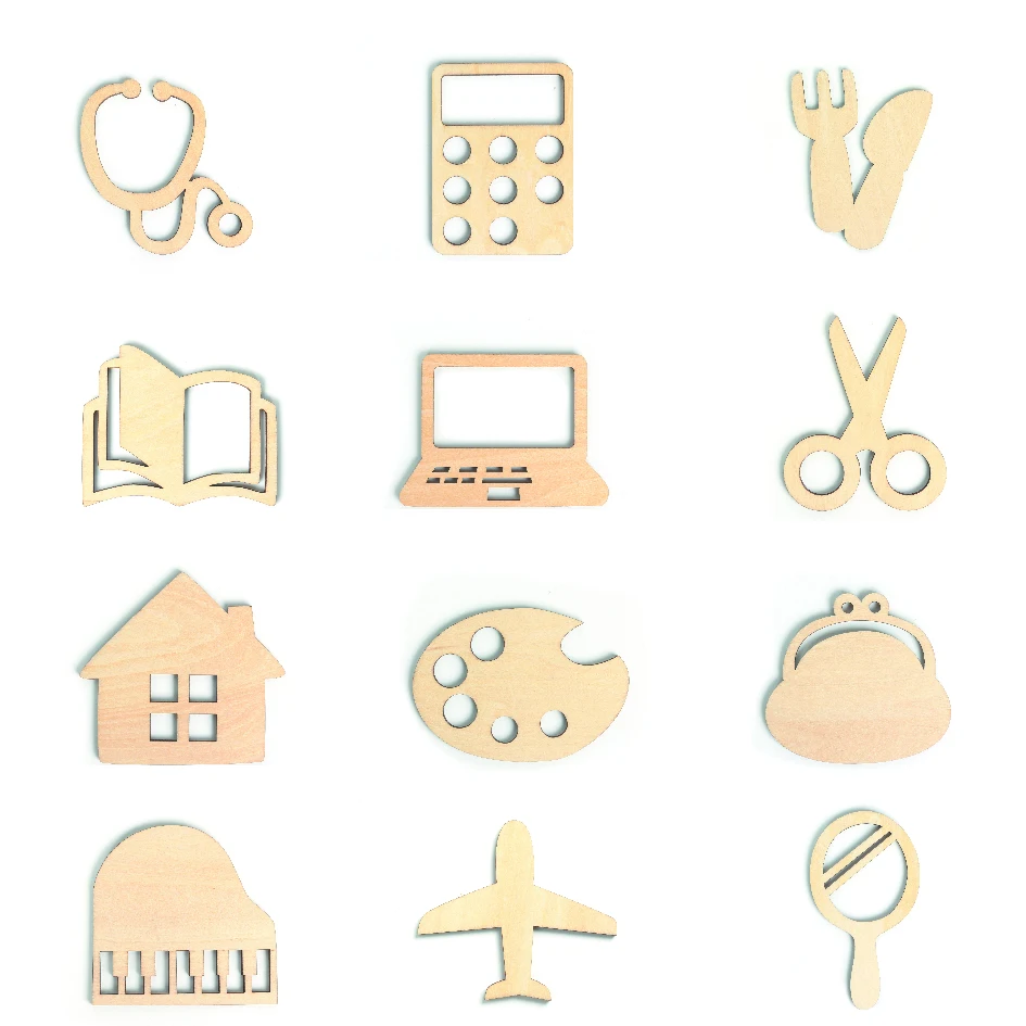 

12pcs/set Stationery shape wood chips wooden shapes for crafts wood decor wooden embellishments wood craft