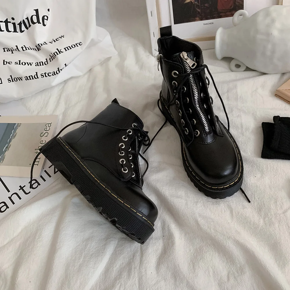 Женские ботинки мартинсы на молнии толстом каблуке|Женские полусапожки| |