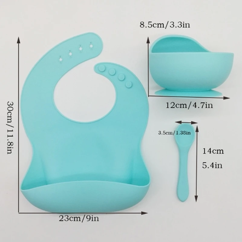 

Baby Bowl Spoon bib 3 Pcs Baby Bibs+Suction Dish Bowl Plate+Spoon Set Waterproof Silicone Tableware