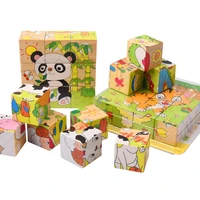 baby wooden block toys animal fruit traffic cognize early learning educational toys for children six side 3d cube