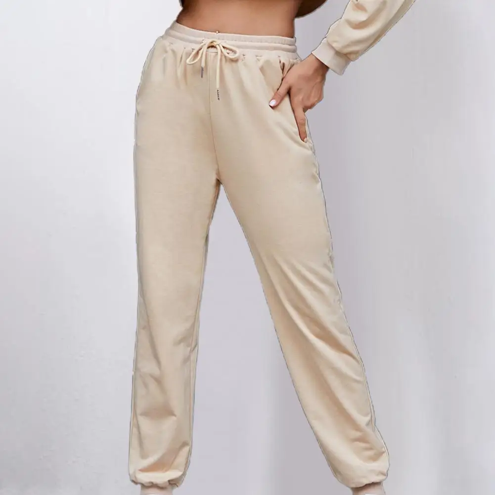 

Women Pants Solid Color Drawstring Stylish High Elastic Waist Ankle Tied Long Trousers Casual Sport Streetwear Spring Autumn