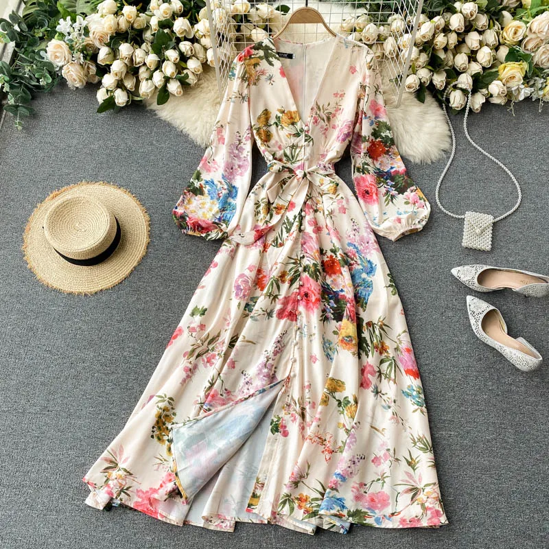 

Женское платье с завышенной талией, элегантное облегающее ТРАПЕЦИЕВИДНОЕ ПЛАТЬЕ с цветочным принтом в стиле ретро, праздничное платье с дл...