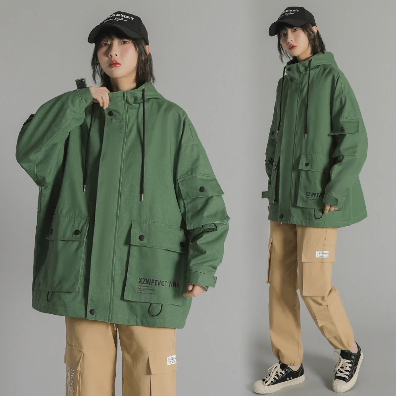 Новинка 2020 Женская куртка карго контрастных цветов с капюшоном ветровка осенняя