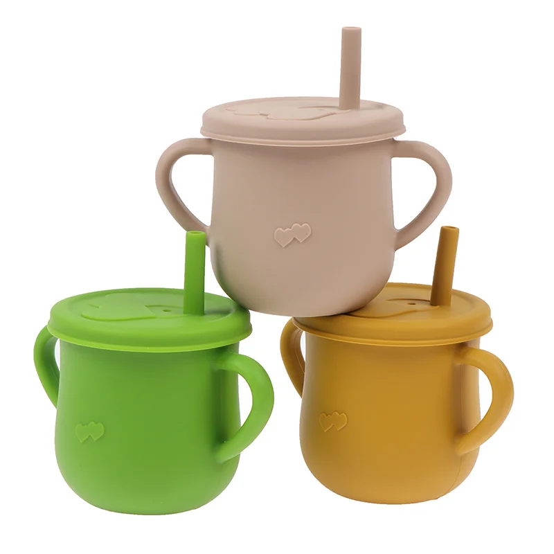

Baby Silicone Cups Drinking Straw Cup Food Grade Children Feeding Water Cup Baby Learning Straw Cup