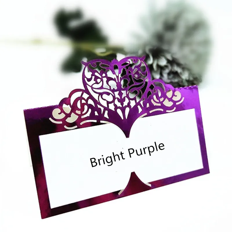 Bright purple 100/50 шт в наборе, лазерная резка сердце именная табличка посадочные карточки украшение для сидения за столом одежда для свадьбы, дня рождения Украшение стола номера для сидения 8Z - Цвет: Bright purple