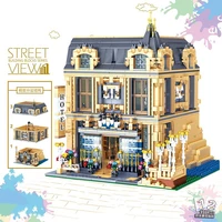 ql0927 streetview building moc carlo hotel model building blocks assembly bricks toys children christmas new year gifts