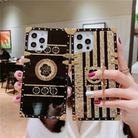 luxury square bling golden phantom flower ring buckle support phone case for iphone 12 13 11 pro x xr xs max 7 8 plus soft cover