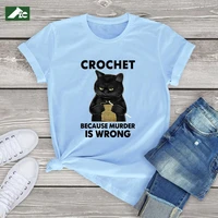 flc 100 cotton t shirt for women black cat woman clothes funny crochet because murder is wrong harajuku tshirt off white tops