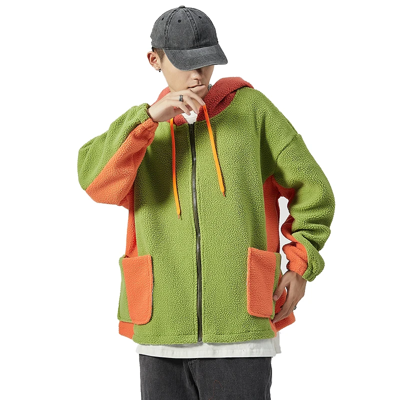 

2020 Autumn Fleece Hoodies Sweatshirt Men Fashion Warm Hooded Outwear Mens Hip Hop Loose Cardigan Male Patchwork Oversized Hoody