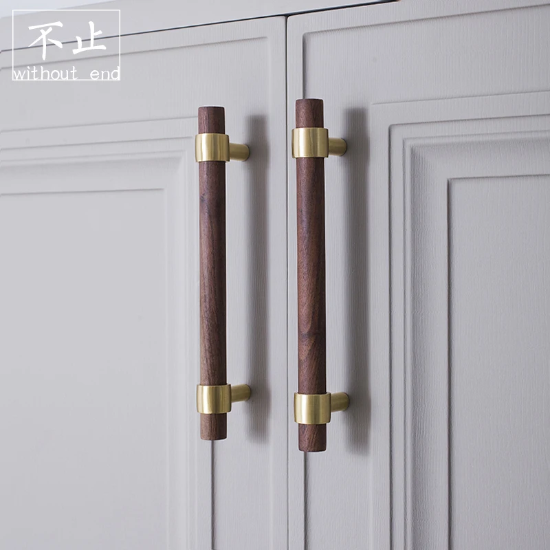 Оригинальный дизайн скандинавский орех буковая латунная ручка мебель шкаф дверь
