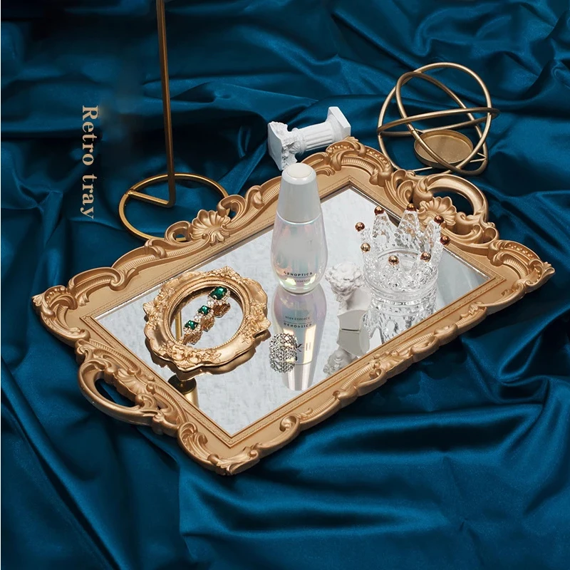 

European Storage Tray Cosmetic Tray Storage Plates Perfume Plate Retro Groceries Mirror Vintage European Mirror Display
