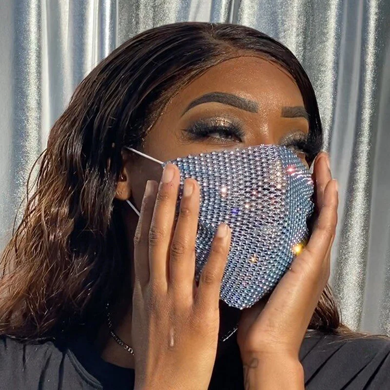 

Unisex Crystal Face Covers Fashion Shining Rhinestone Decoration Elastic Face Cover Jewellery Dance Party Night Club Jewelry