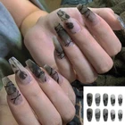 Накладные ногти с розами, 24 шт.компл., черный кусок, накладные ногти, искусственные, полное покрытие, искусственные ногти для маникюра