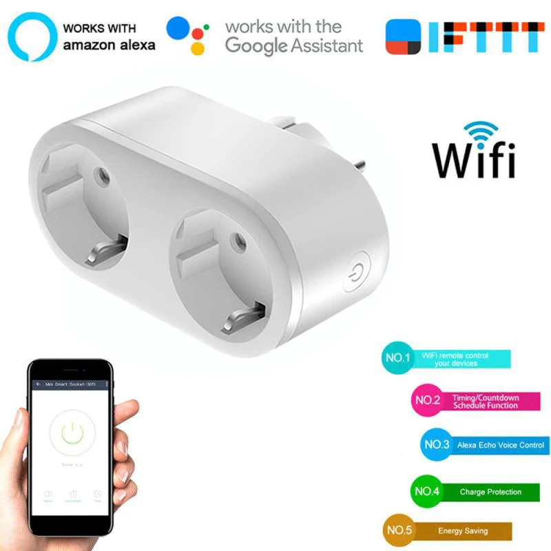 Мощность розетка 2 в 1 умный Wi Fi разъем дом 16A ЕС Беспроводной дистанционного