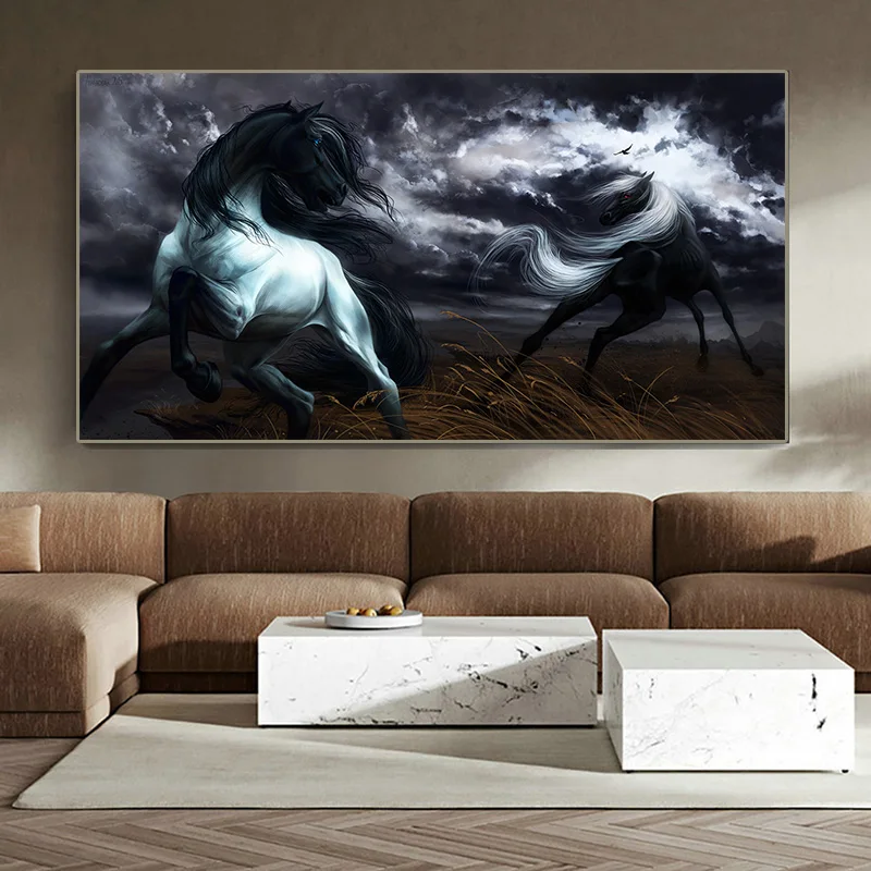 

Modern Art Painting Animal Black And White Horse Wall Art Canvas Painting Animal Poster Picture Living Room Home Decoration Inte