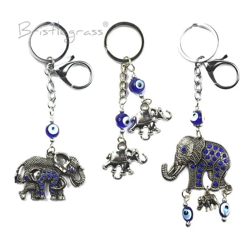 BRISTLEGRASS Турецкая голубой с клипсами Дурной глаз Стразы слонов брелок кольцом