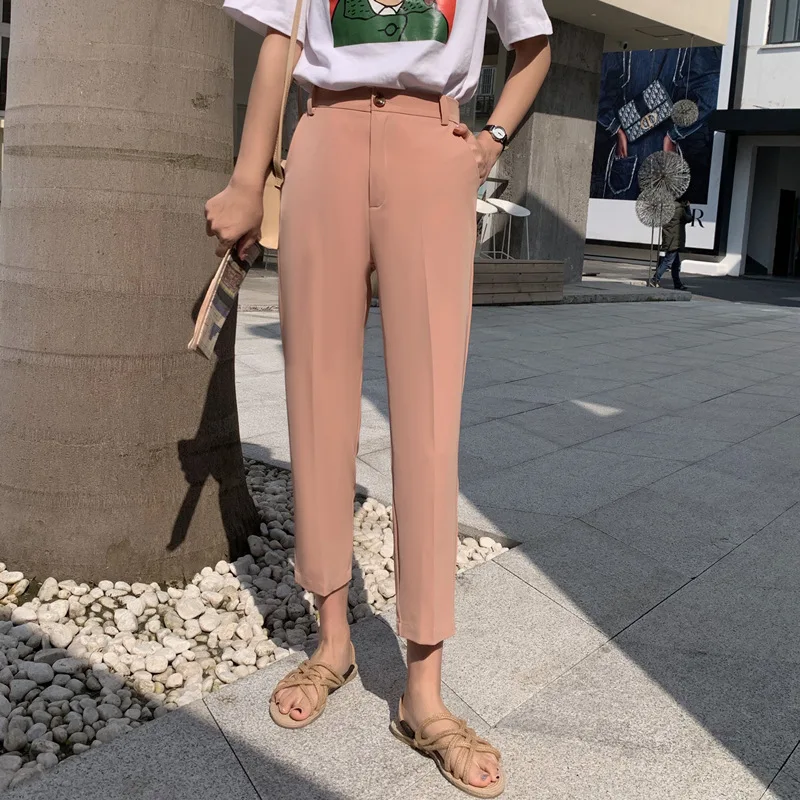

Women's straight loose slimming pants nine-point pants Pants Office Wear Solid Women Pants Elastic Waist Trousers Ladies Zipper