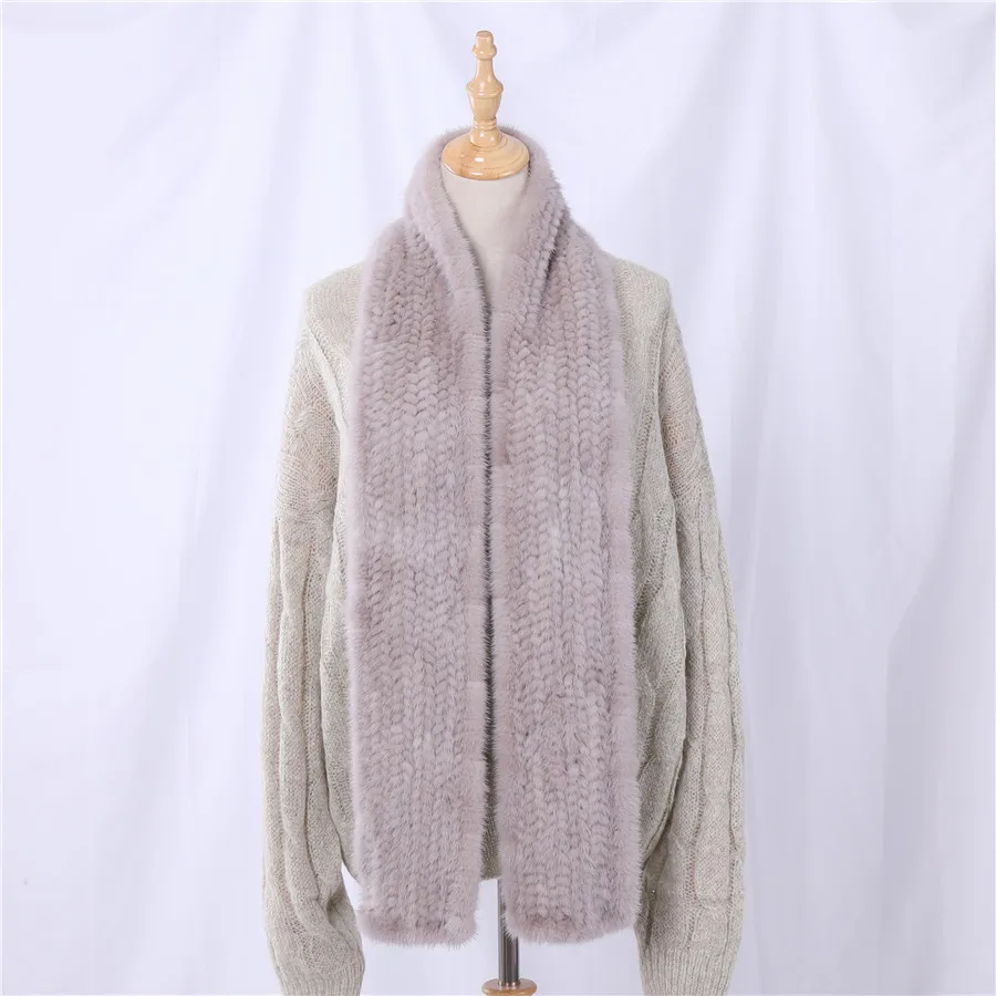 Light Grey Новое поступление женский унисекс натуральный мех норки ручной вязки зимний модный роскошный шарф Boa меховые шарфы - Цвет: Light Grey