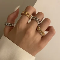 gothic thick chunky chains ring gold color adjustable cuban curb link rings for women men vintage hip hop punk jewerly