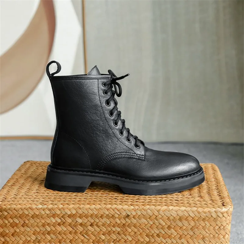 

Women Shoes New 2021 Serpentine Boots Square Heel Round Toe Lace Up Ankle Boots for Women Autumn Winter Women's Short Boots