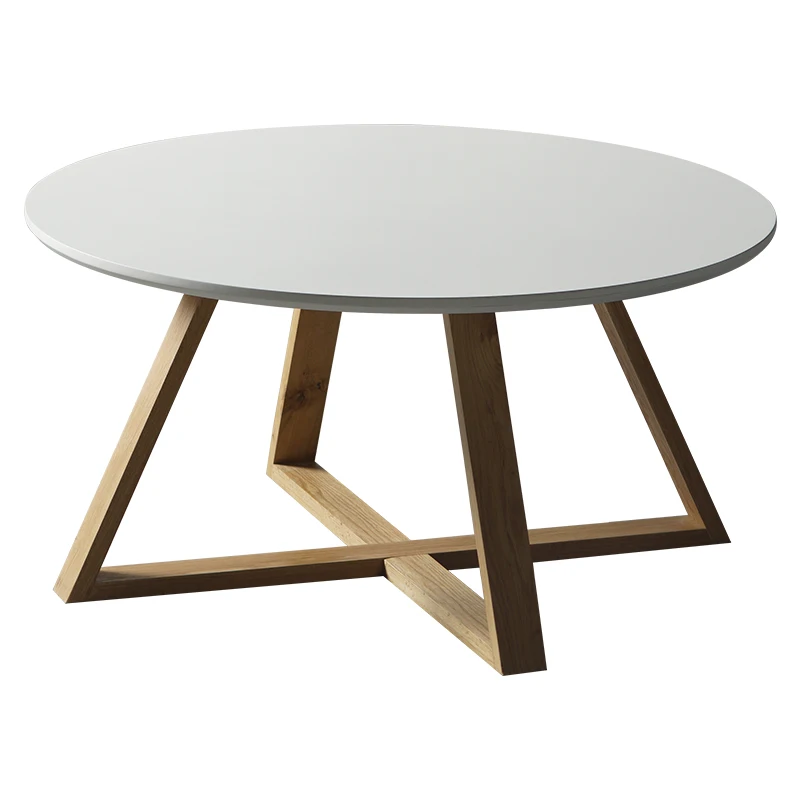 Скандинавский простой современный круглый журнальный столик из цельного дерева