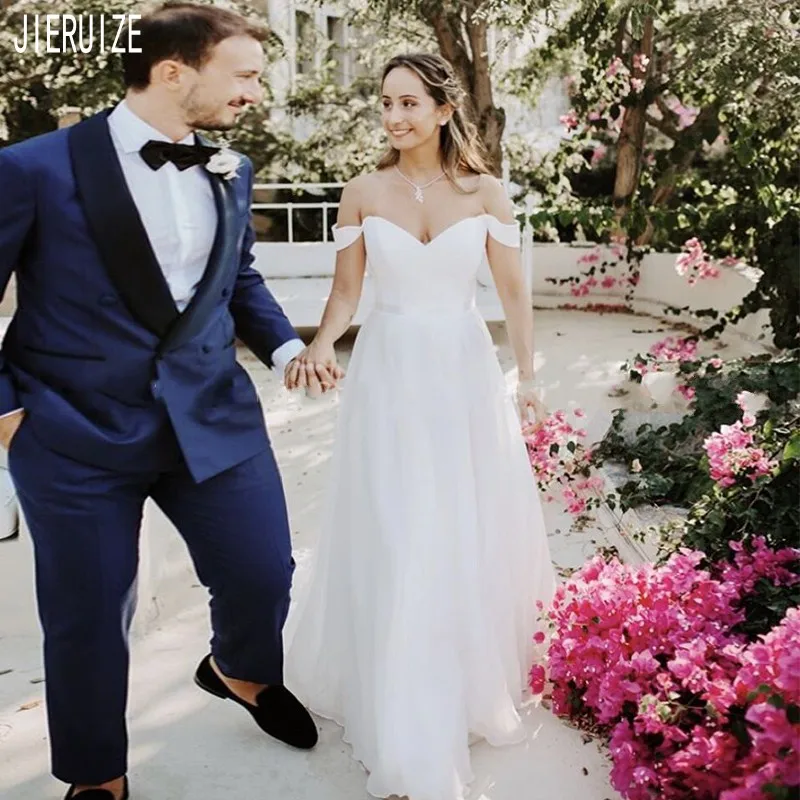 Простое свадебное платье JIERUIZE в стиле бохо с открытыми плечами ТРАПЕЦИЕВИДНОЕ