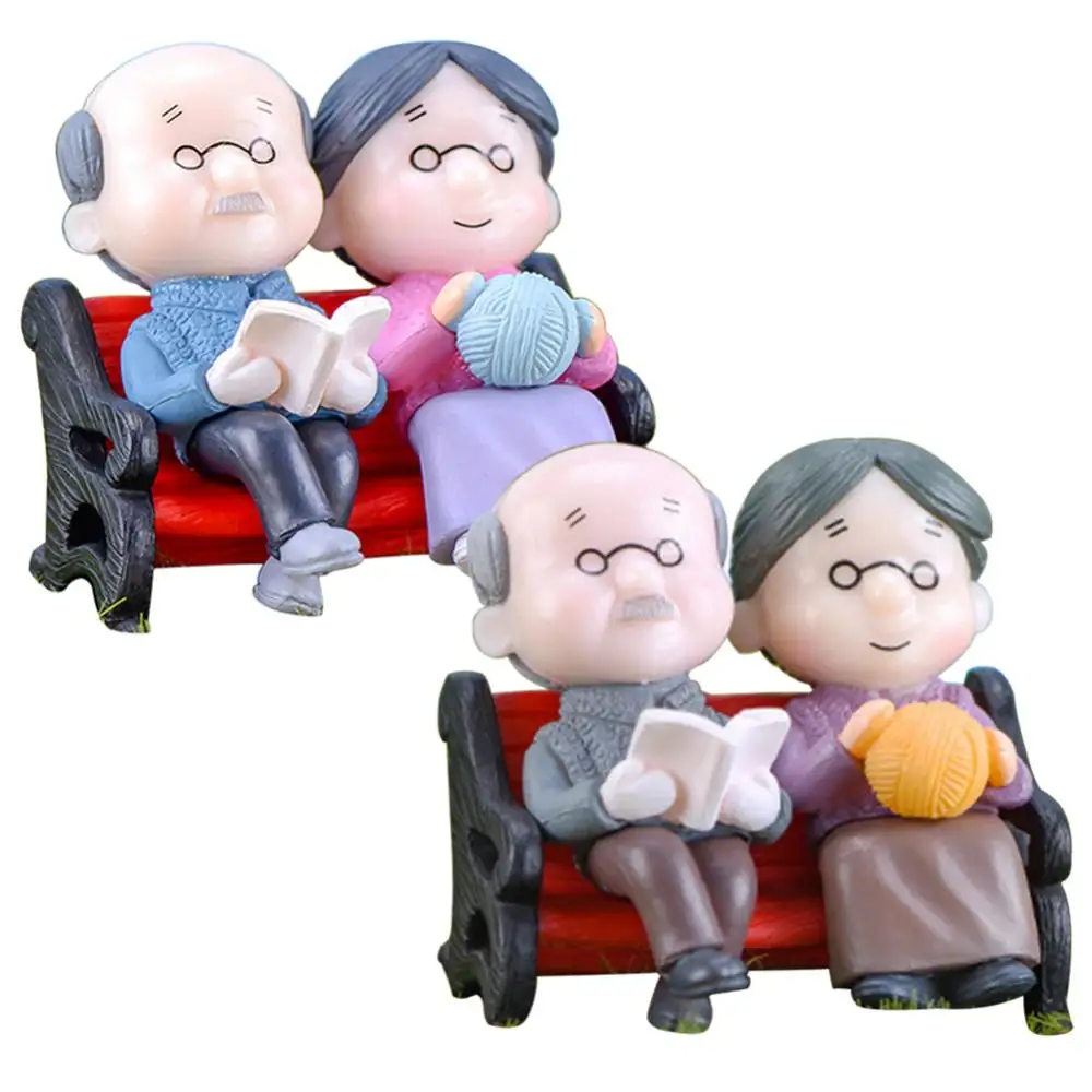 

80% Hot Sale Mini Park Bench Grandpa Grandma Model Miniature Landscape Garden Decor Ornament Miniature Bench Model Garden Decor