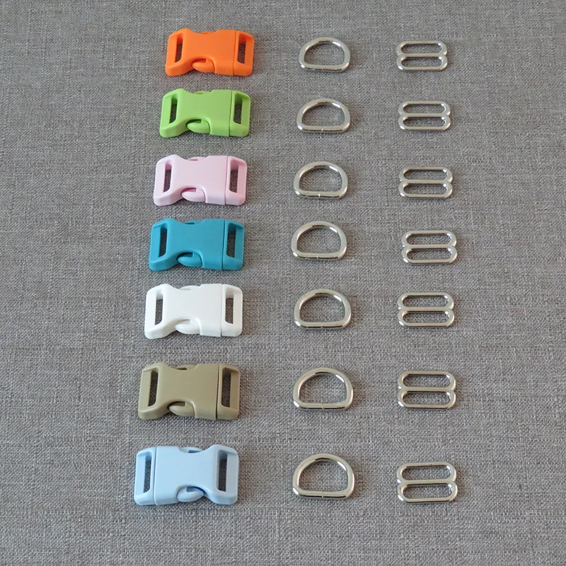

10Sets/Lot 15mm 20mm 25mm Plastic Buckle Metal D Ring Tri Glides Straps Belt Loop For Pet Dog Collar Necklace Harness Accessory