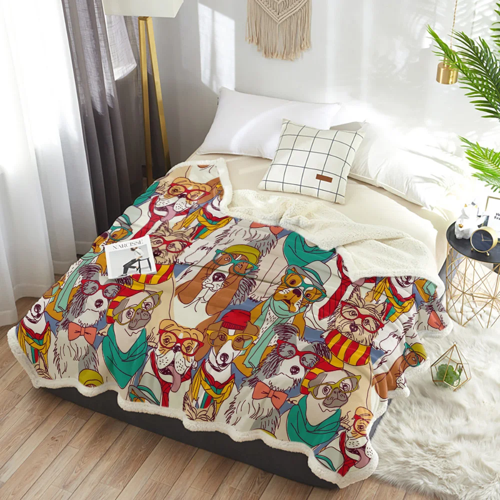 Зимнее кашемировое одеяло с рисунком собаки из мультфильма теплое шерстяное