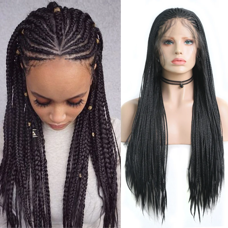 

Charisma Braided Wigs Synthetic Lace Front Wig High Temperature Fiber Braided Box Braids Wig With Baby Hair Wigs for Black Women
