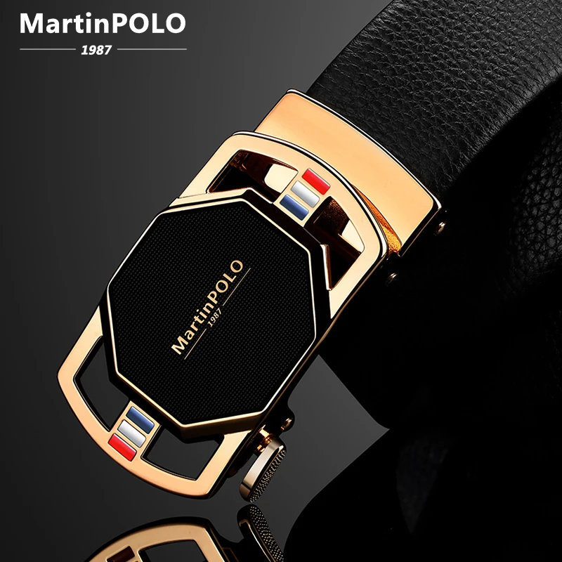 MartinPOLO Genuine Leather Belt Men Cowskin Strap Luxury Belts For Male Alloy Automatic Buckle Fashion Belt Width 3.5cm