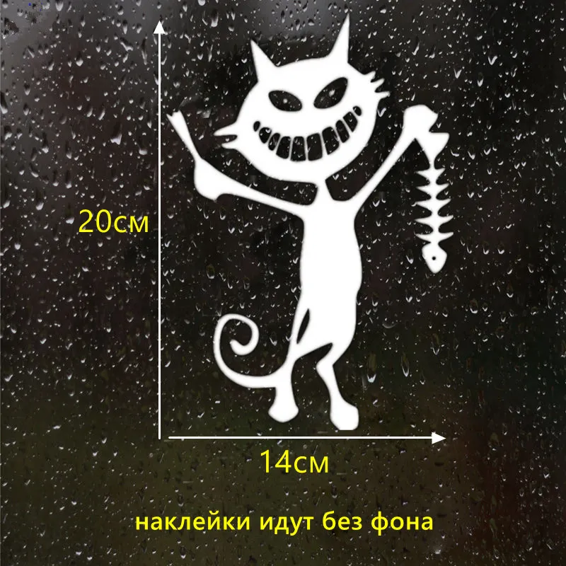 

14x20cm fish skeleton and cat funny car sticker vinyl decal silver/black for auto car stickers styling