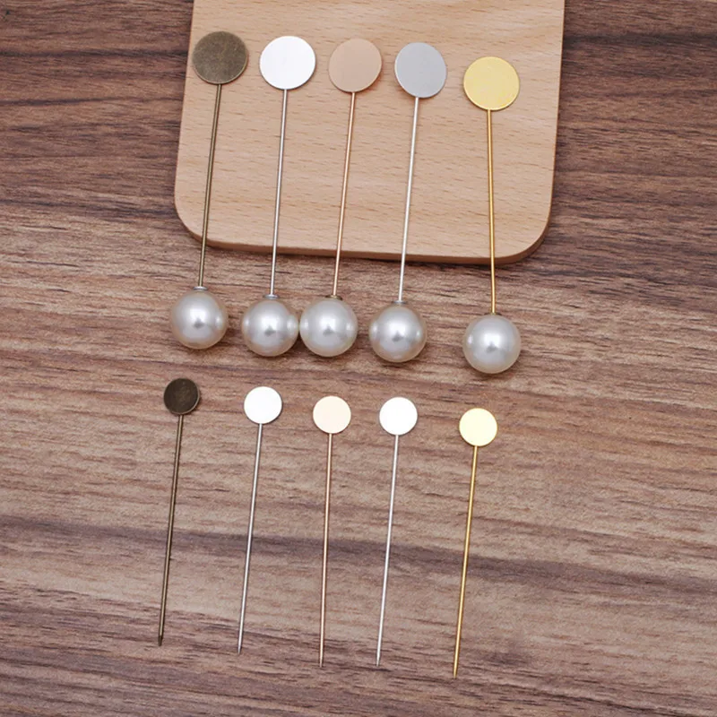 

10pcs Brooch cabochon Bases Safety Pins Copper Lapel Pin Base Blank Stick Pin Brooch Settings Bezel Trays for DIY