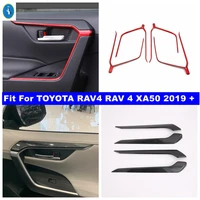 carbon fiber look red inner door handle armrest panel decoration strip cover trim fit for toyota rav4 rav 4 xa50 2019 2022