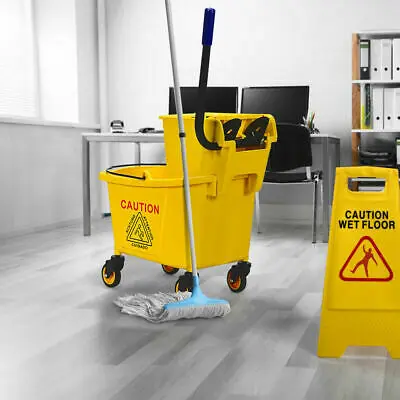 Commercial Mop Bucket Side Press Wringer on Wheels Cleaning 26 Quart Yellow | Инструменты