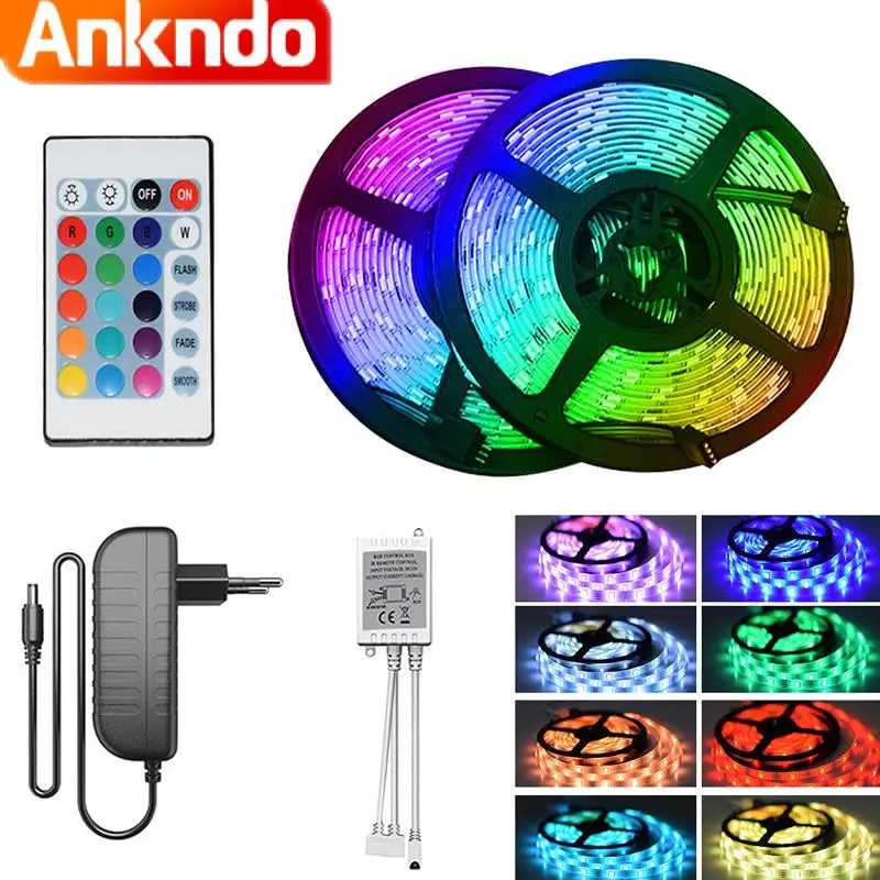 

ANKNDO 5 м RGB Светодиодная лента Wifi Bluetooth светодиодный светильник водонепроницаемая гибкая лампа лента адаптер питания для спальни ТВ ПОДСВЕТК...