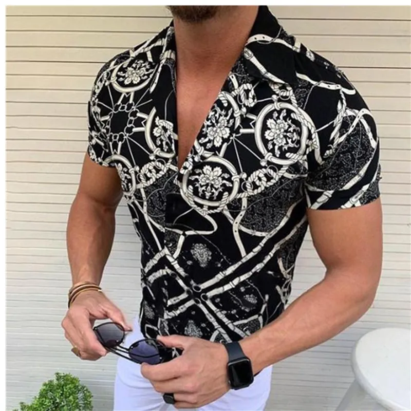 

2021 New Arrival Men's Shirts Men Hawaiian Fashion single-breasted Shirts Printed Short-sleeve Blouses Tops