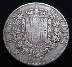 Реплика 1873 Италия 5 лир копия монет